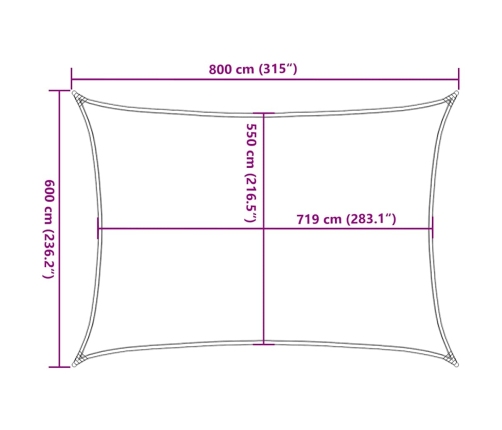 Toldo de vela rectangular HDPE naranja 160 g/m² 6x8 m