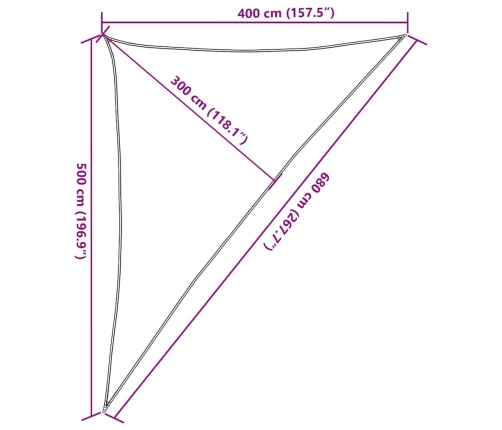 Toldo de vela triangular HDPE naranja 160 g/m² 4x5x6,8 m