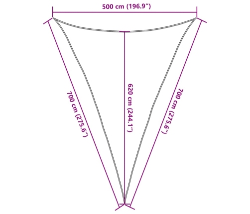 Toldo de vela triangular HDPE negro 160 g/m² 5x7x7 m
