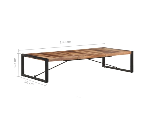 Mesa de centro de madera maciza acabado de sheesham 180x90x40cm