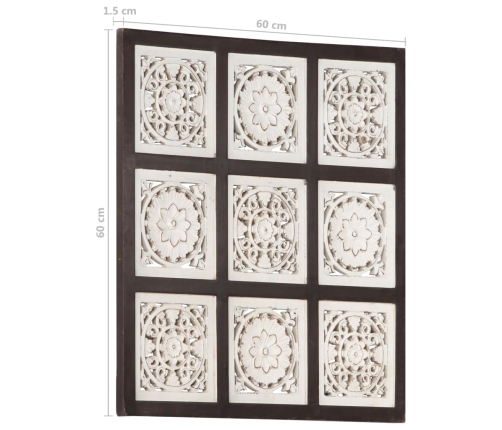 Panel de pared tallado a mano MDF marrón y blanco 60x60x1,5 cm