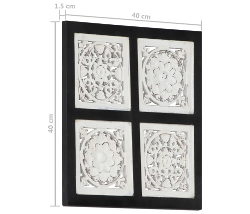 Panel de pared tallado a mano MDF negro y blanco 40x40x1,5 cm