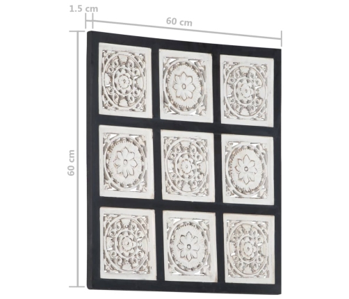 Panel de pared tallado a mano MDF negro y blanco 60x60x1,5 cm