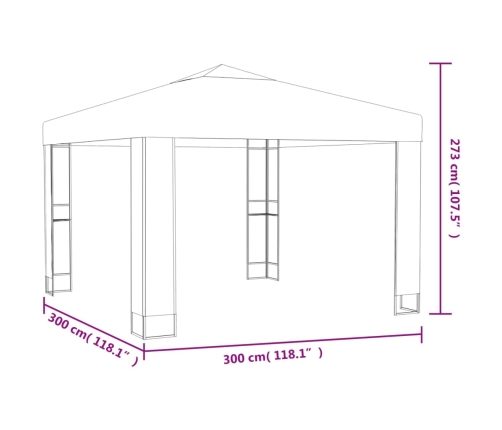 Cenador con doble techo gris taupe 3x3x2,7 m 180 g/m²