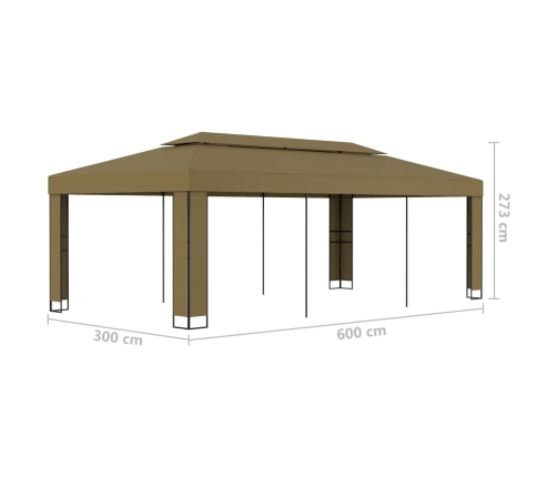 Cenador con doble techo gris taupe 3x6 m 180 g/m²