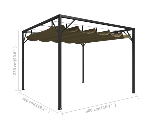 Cenador de jardín con techo retráctil gris taupe 3x3m 180 g/m²