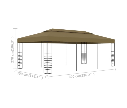 Cenador de jardín 6x3x2,7 m gris taupe 180 g/m²