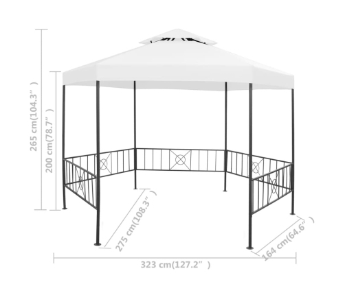 Cenador de jardín blanco 323x275x265 cm 180 g/m²