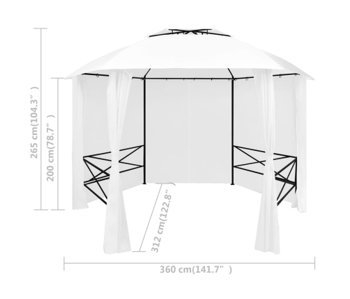 Marquesina de jardín con cortinas blanca 360x312x265cm 180 g/m²