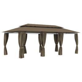 Cenador con cortinas gris taupe 180g/m² 600x298x270 cm