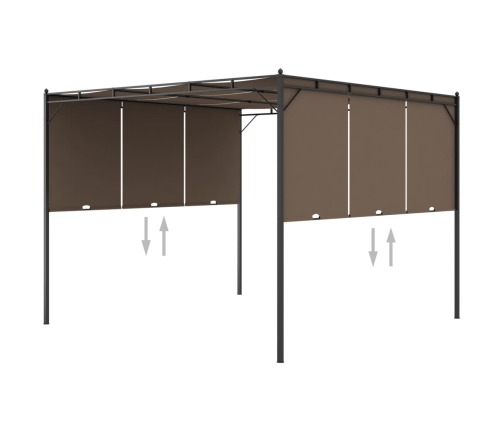 Cenador de jardín con cortina lateral gris taupe 3x3x2,25 m