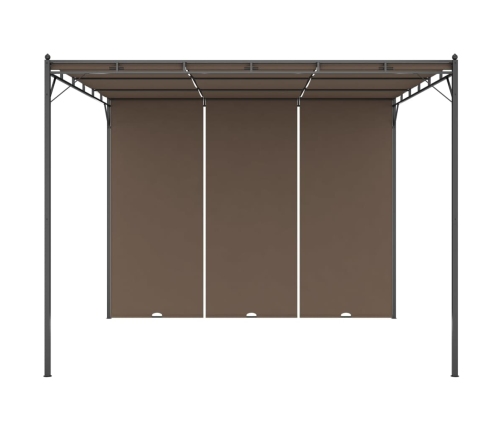 Cenador de jardín con cortina lateral gris taupe 3x3x2,25 m