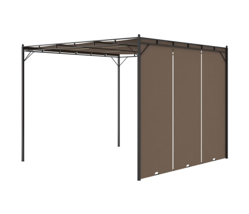 Cenador de jardín con cortina lateral gris taupe 3x3x2,25 m