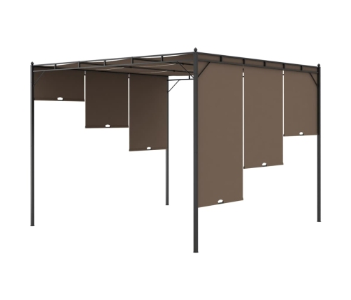 Cenador de jardín con cortina lateral gris taupe 3x3x2,25 m