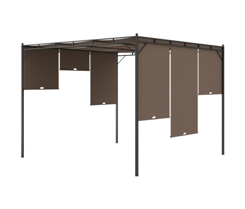 Cenador de jardín con cortina lateral gris taupe 3x3x2,25 m