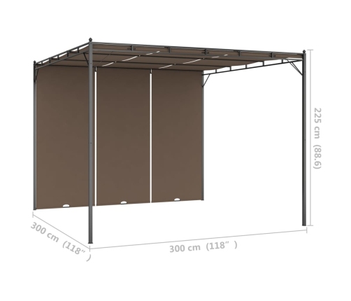 Cenador de jardín con cortina lateral gris taupe 3x3x2,25 m