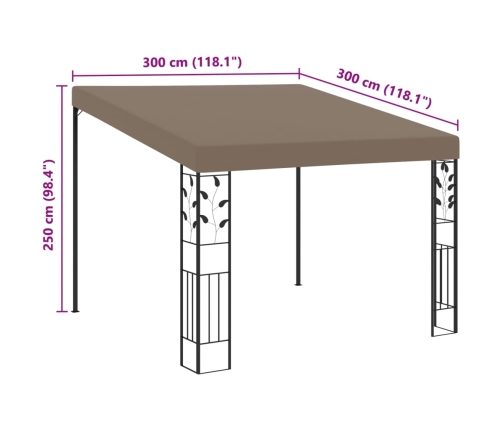 Cenador con montaje en la pared gris taupe 3x3x2,5 m