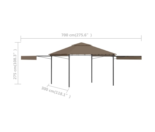 Cenador con techo extensible doble gris taupe 3x3x2,75m 180g/m²