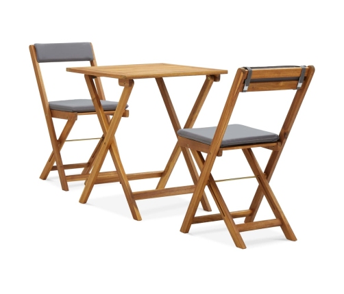Mesa y sillas bistró plegables 3 pzas y cojines madera maciza