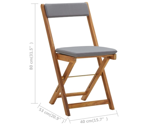 Mesa y sillas bistró plegables 3 pzas y cojines madera maciza