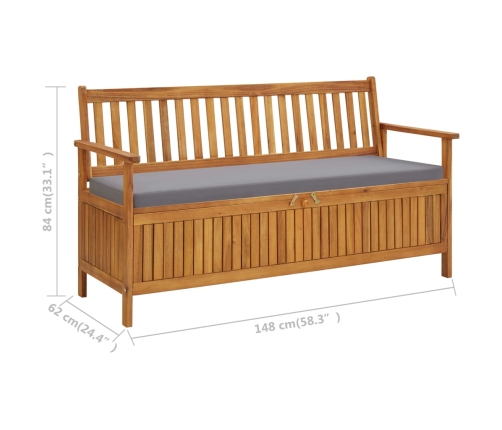 Banco de almacenaje de jardín con cojín 148 cm madera acacia