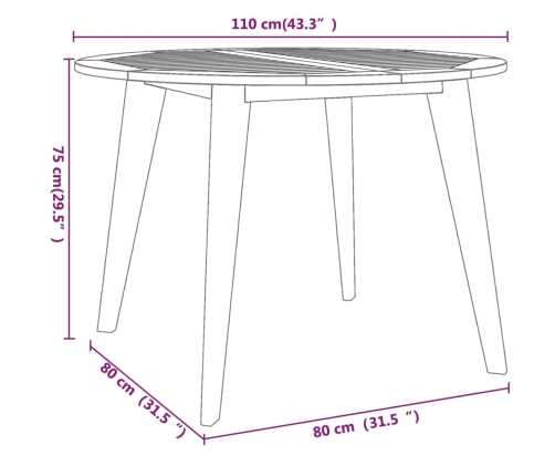 Mesa de jardín madera maciza de acacia Ø110x75 cm