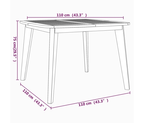 Mesa de jardín madera maciza de acacia 110x110x75 cm