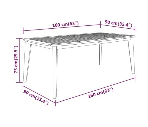 Mesa de jardín madera maciza de acacia 160x90x75 cm