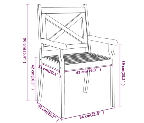 vidaXL Sillas de comedor de jardín 3 uds madera maciza de acacia