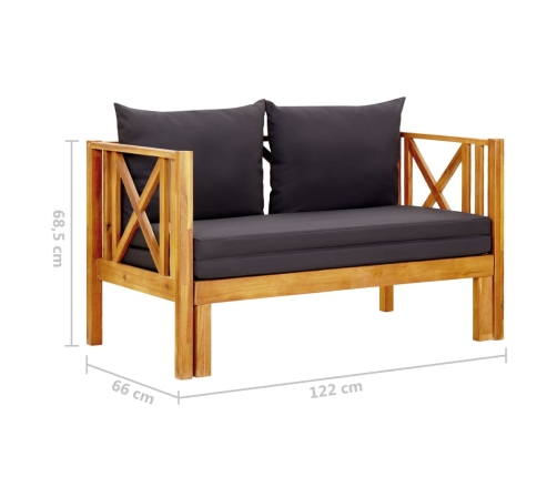 vidaXL Banco jardín 2 plazas con cojines madera maciza acacia 122 cm