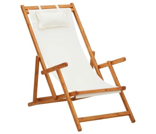 vidaXL Silla de playa plegable madera maciza de eucalipto y tela crema