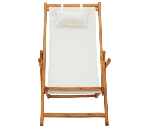 Silla de playa plegable madera maciza de eucalipto y tela crema