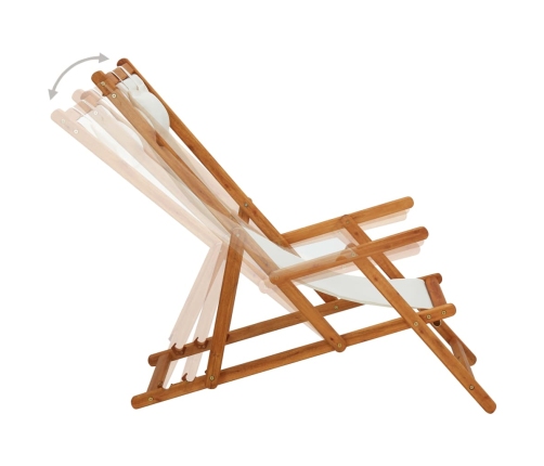 Silla de playa plegable madera maciza de eucalipto y tela crema