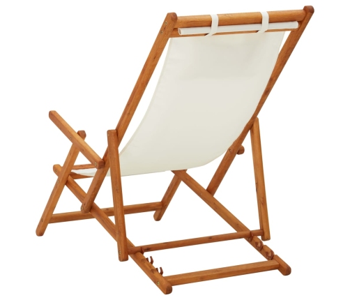 vidaXL Silla de playa plegable madera maciza de eucalipto y tela crema