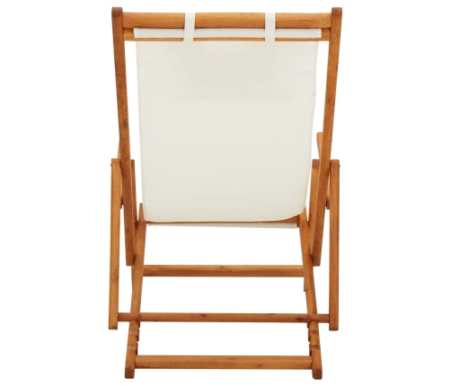 Silla de playa plegable madera maciza de eucalipto y tela crema