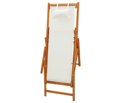 Silla de playa plegable madera maciza de eucalipto y tela crema