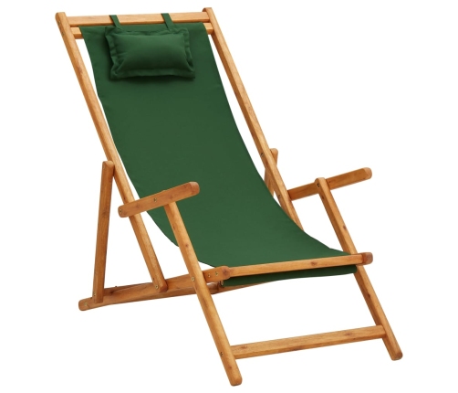 Silla de playa plegable madera maciza de eucalipto y tela verde