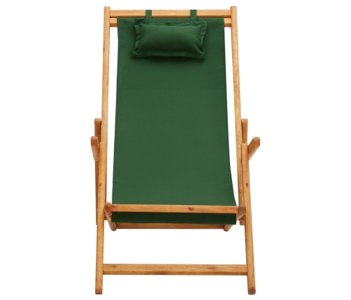 Silla de playa plegable madera maciza de eucalipto y tela verde