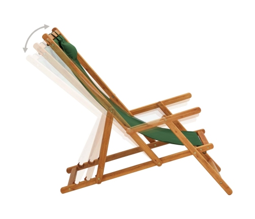 Silla de playa plegable madera maciza de eucalipto y tela verde