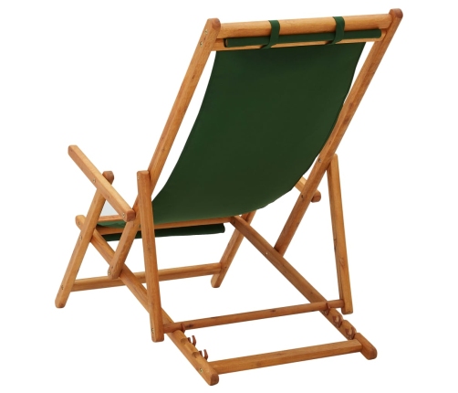 Silla de playa plegable madera maciza de eucalipto y tela verde