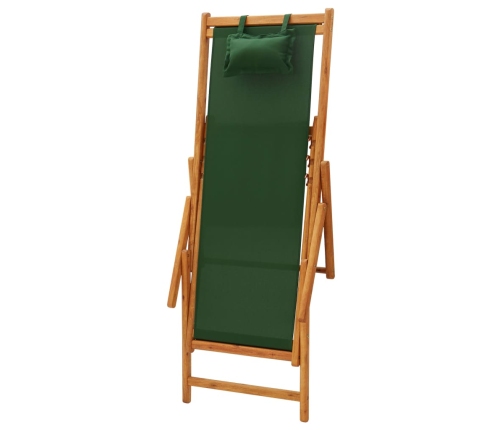 Silla de playa plegable madera maciza de eucalipto y tela verde