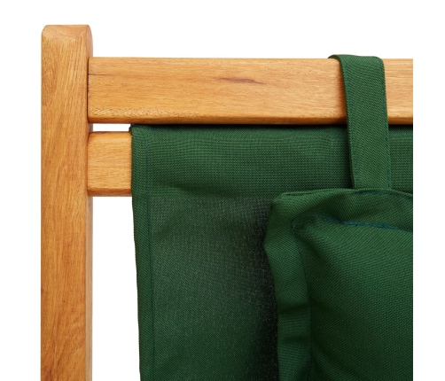 Silla de playa plegable madera maciza de eucalipto y tela verde