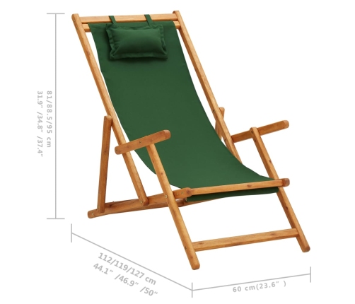 Silla de playa plegable madera maciza de eucalipto y tela verde