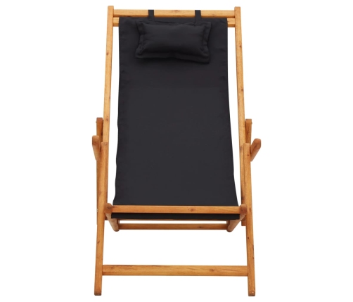 vidaXL Silla de playa plegable madera maciza de eucalipto y tela negra