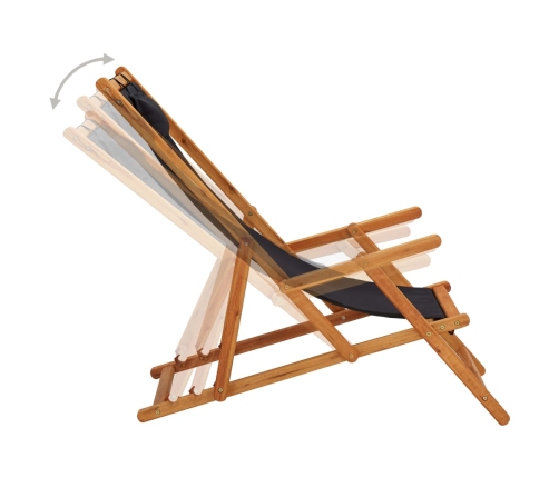 vidaXL Silla de playa plegable madera maciza de eucalipto y tela negra