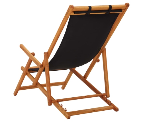 vidaXL Silla de playa plegable madera maciza de eucalipto y tela negra