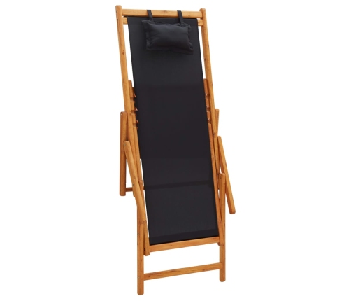 vidaXL Silla de playa plegable madera maciza de eucalipto y tela negra