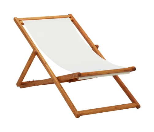 Silla de playa plegable madera maciza de eucalipto y tela crema