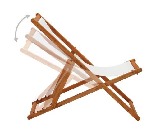 Silla de playa plegable madera maciza de eucalipto y tela crema