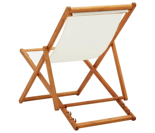 Silla de playa plegable madera maciza de eucalipto y tela crema